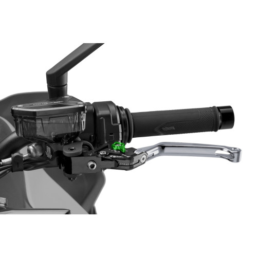 PUIG Folding V4 Clutch Lever (Titanium Lever With Green Selector) 4210YV