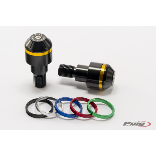 PUIG Short Bar End Weights With Coloured Rim (Black) 8170N