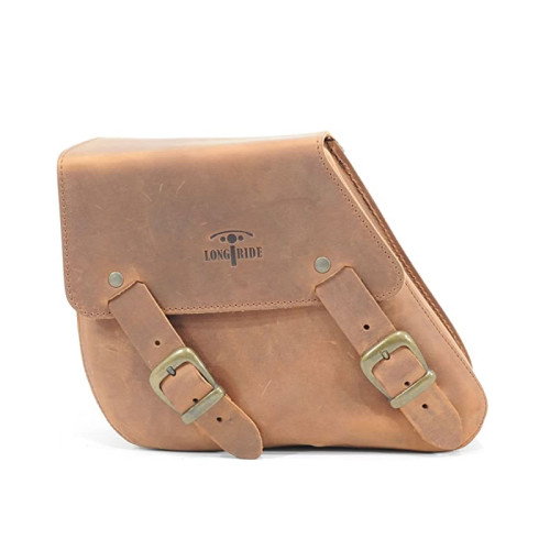 Brown 5.8L Leather Swing Arm Bag By Longride CUS281R