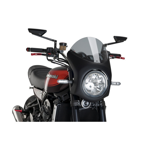 PUIG Retro Carbon Look Semi Fairing And Screen 195mm (Light Smoke) 9596H