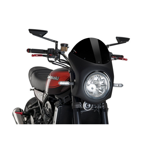 PUIG Retro Carbon Look Semi Fairing And Screen 195mm (Black) 9596N